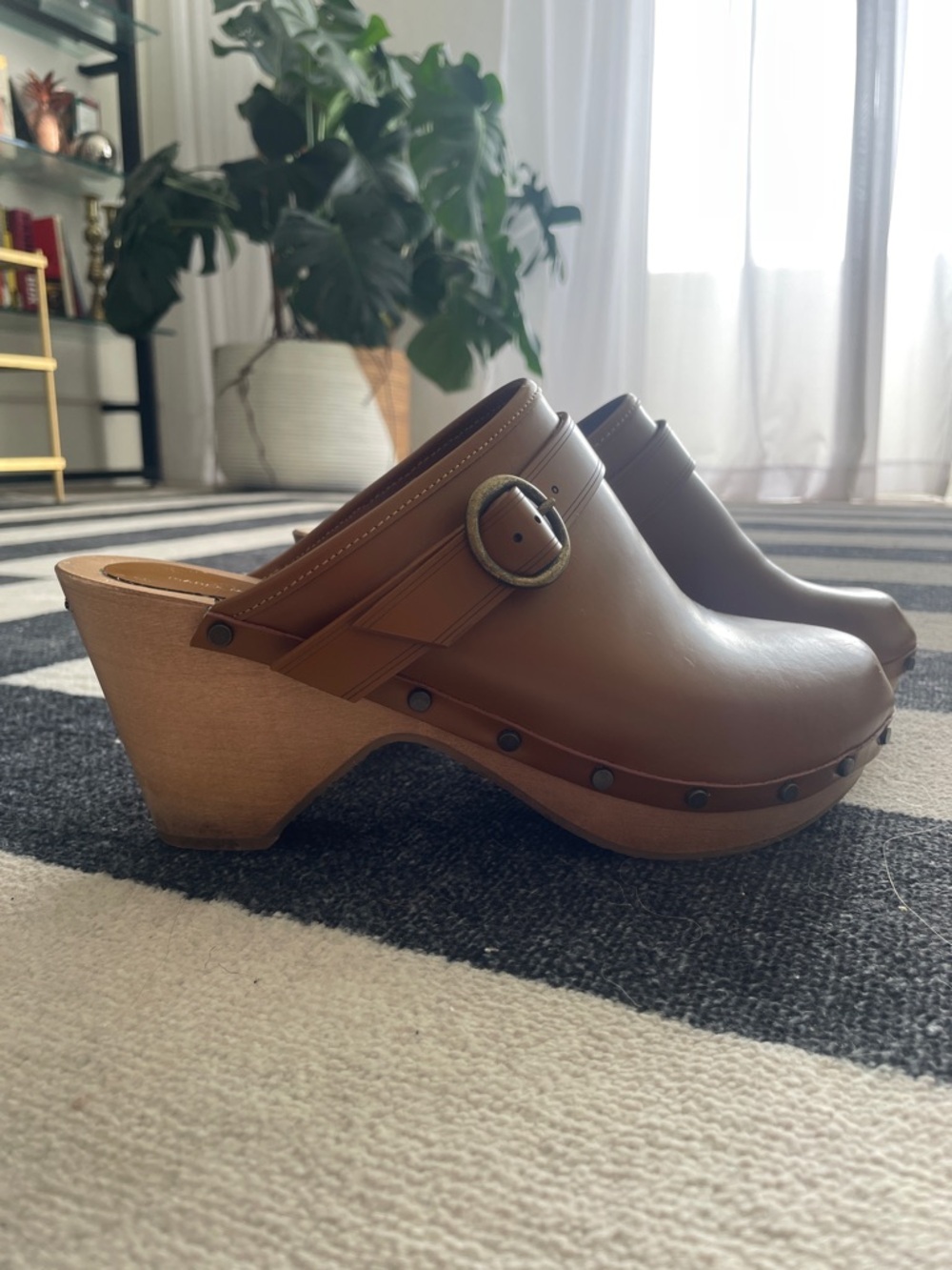 Isabel Marant Brown Leather Clog Mules with Buckle Strap